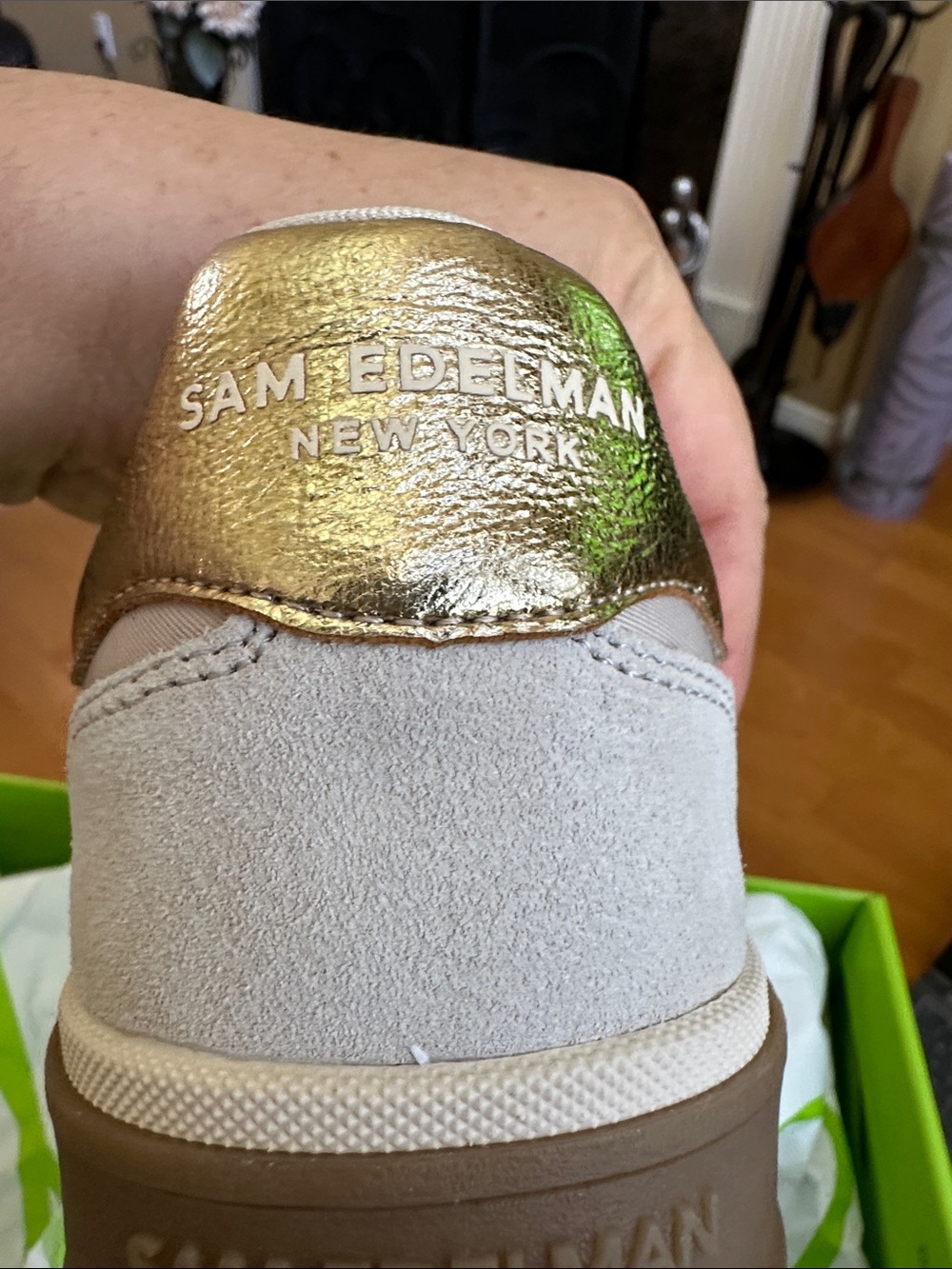 Sam Edelman Neutral Suede & Gold Accent Platform Sneaker - Picture 3 of 9